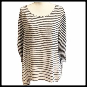 Chico's White and Black Striped High-Low Hem Top